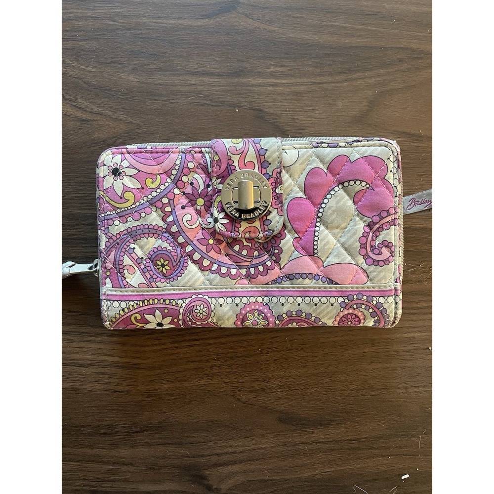 Vera Bradley Turn Lock Wallet Very Berry Paisley Retired Collectors Pink Clutch
